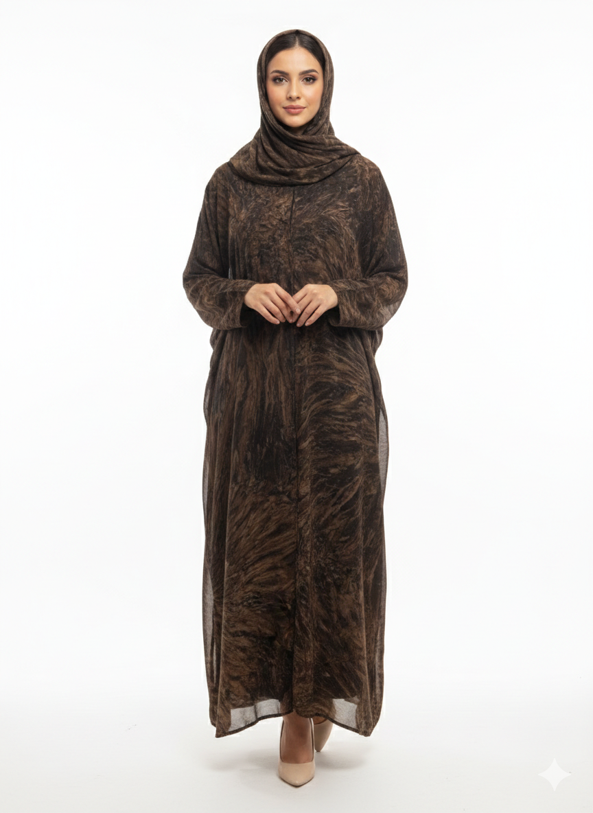 Rizqé Espresso Marble Chiffon Modest Printed Abaya