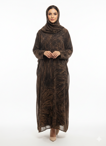 Rizqé Espresso Marble Chiffon Modest Printed Abaya