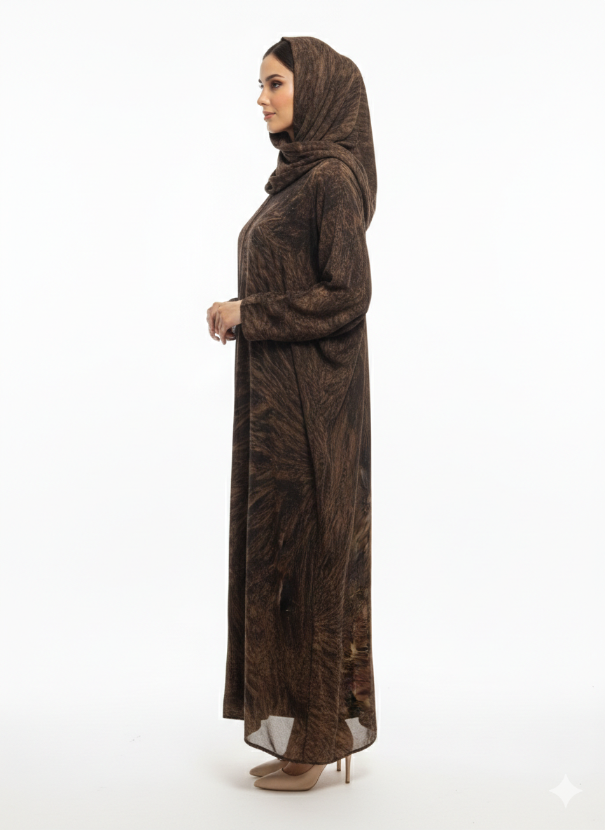 Rizqé Espresso Marble Chiffon Modest Printed Abaya