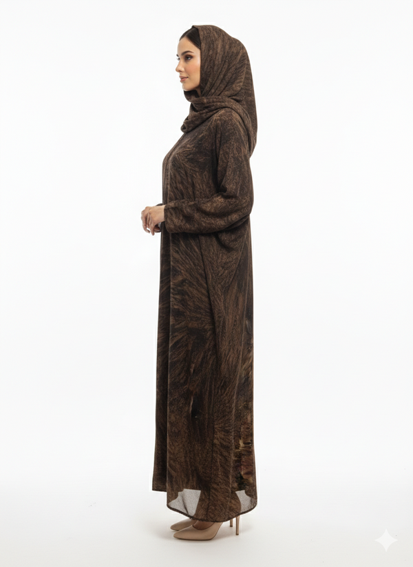 Rizqé Espresso Marble Chiffon Modest Printed Abaya