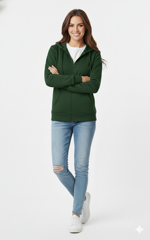 Unisex Dark Green 390 GSM Cotton Zipper Hoodie | Rizqé by Zadine Wholesale Customizable Blanks