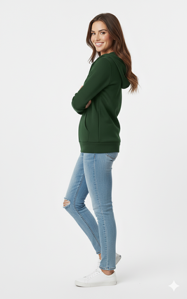 Unisex Dark Green 390 GSM Cotton Zipper Hoodie | Rizqé by Zadine Wholesale Customizable Blanks