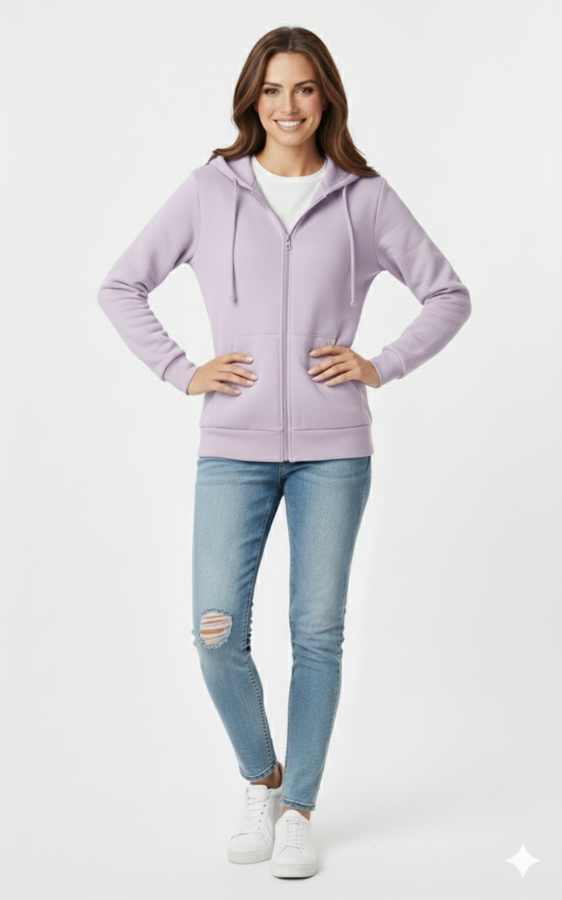 Lavender Purple Unisex 390 GSM Heavyweight Full-Zip Hoodie | Rizqé by Zadine Wholesale Customizable Blanks