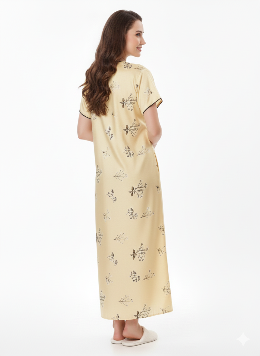 Buttermilk Dream Cream Italian Satin Nightgown | Rizqé by Zadine Luxury Maxi Sleep Dress