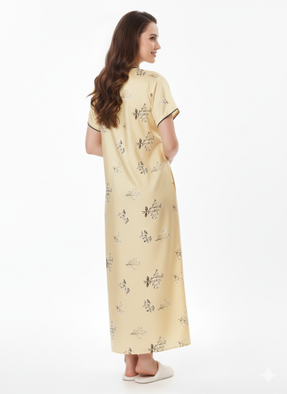 Buttermilk Dream Cream Italian Satin Nightgown | Rizqé by Zadine Luxury Maxi Sleep Dress