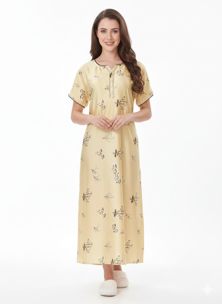 Buttermilk Dream Cream Italian Satin Nightgown | Rizqé by Zadine Luxury Maxi Sleep Dress