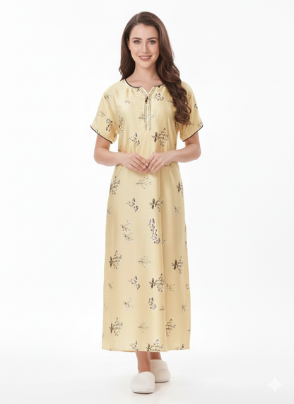 Buttermilk Dream Cream Italian Satin Nightgown | Rizqé by Zadine Luxury Maxi Sleep Dress