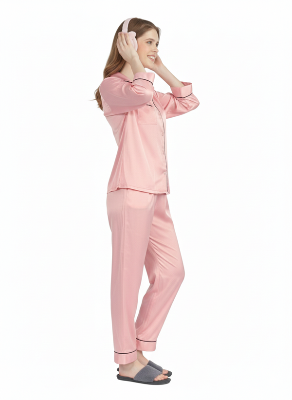 Blush Pink Armani Satin Nightsuit | Luxe Rizqé by Zadine Pale Pink Pyjama Set