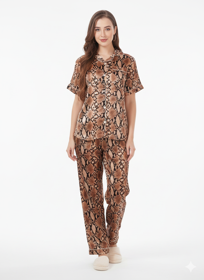 Serpent Silk Italian Satin Nightsuit | Rizqé by Zadine Animal Print Pyjama Set Loungewear