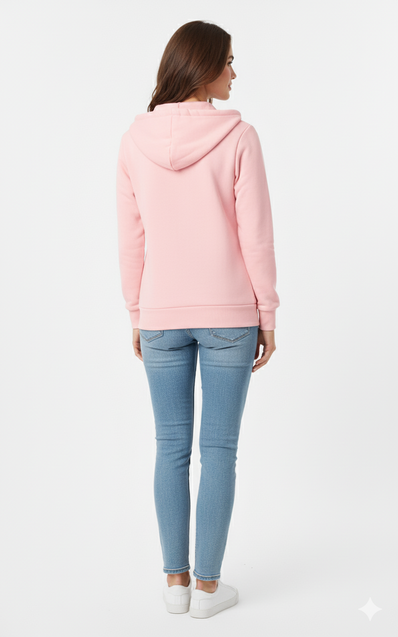 Baby Pink Solid Premium 390 GSM Cotton Full-Zip Unisex Hoodie | Rizqé by Zadine Customizable