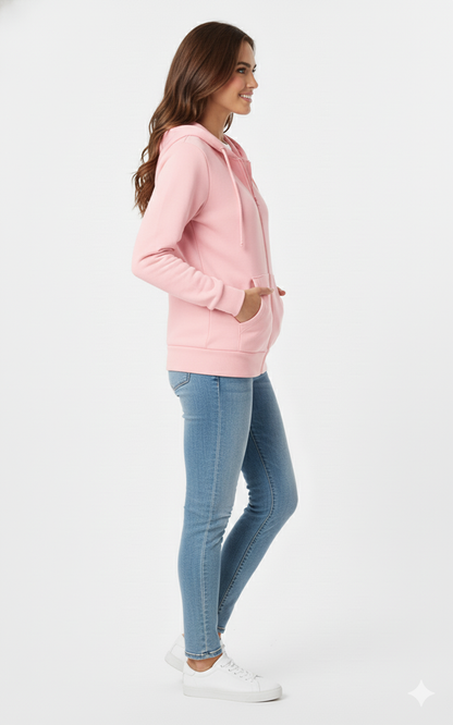 Baby Pink Solid Premium 390 GSM Cotton Full-Zip Unisex Hoodie | Rizqé by Zadine Customizable