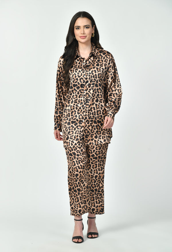 Japanese Satin Leopard Print Co-Ord Set – Elegant Modest Wear
