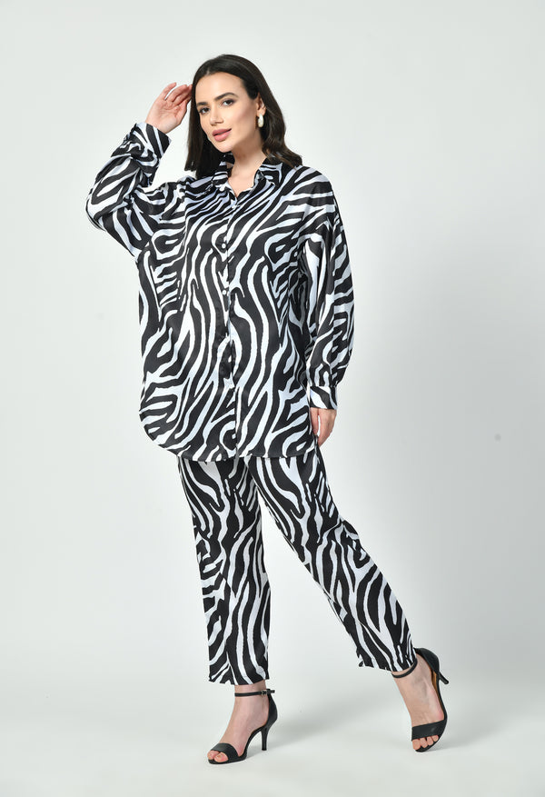 Zebra Print Satin Co-Ord Set – Premium Women Modest Fashion